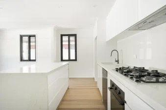 open plan white kitchen island design
